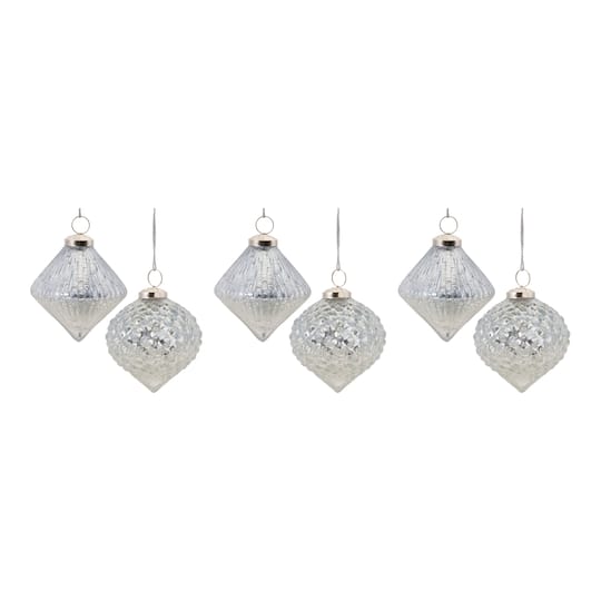 Silver Textured Mercury Glass Ornament Set